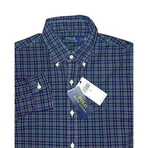 Polo Ralph Lauren Classic Fit Stretch Long Sleeve Shirt Blue Red Check Men's S‎